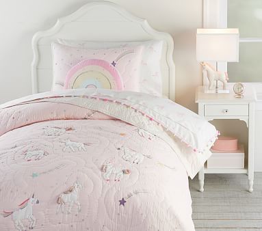 Pottery Barn Kids Rainbow Unicorn Reversible popular Quilt & Shams