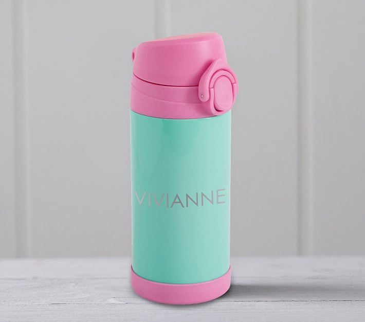 Mackenzie Solid Aqua With Pink Trim Water Bottle