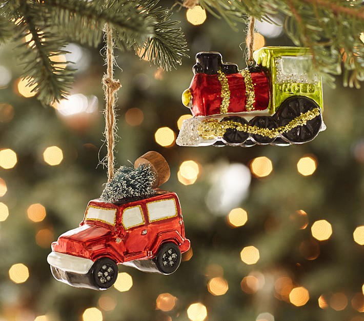 Car &amp; Train Mercury Glass Ornaments