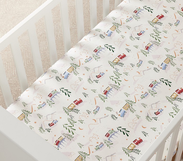 Trains Organic Crib Fitted Sheet