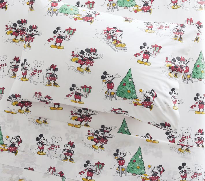 Pottery Barn purchases Mickey Mouse Santa Organic FULL Size 4 Pc Sheet Set~ Christmas~ NWT