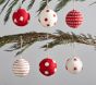 Red &amp; White Felted Wool Ball Ornaments, Set of 6