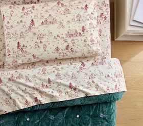 Chris Loves Julia Organic Christmas Toile Sheet Set | Pottery Barn Kids