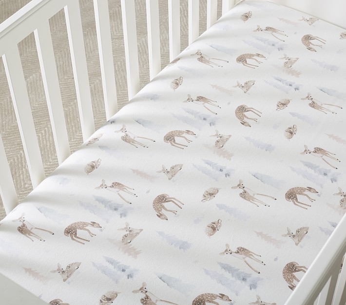 Woodland Fawn Flannel Crib Fitted Sheet Pottery Barn Kids