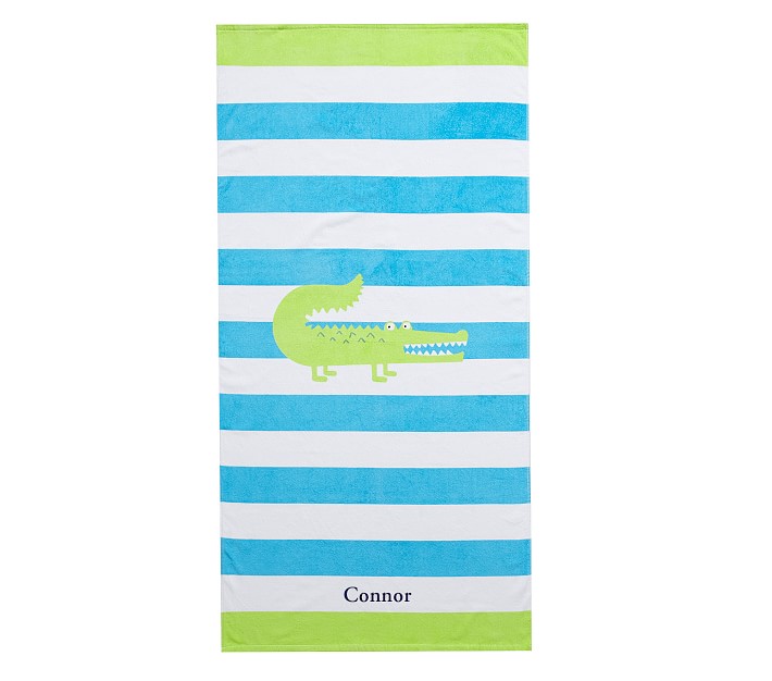 Alligator Aqua Stripe Kid Beach Towel