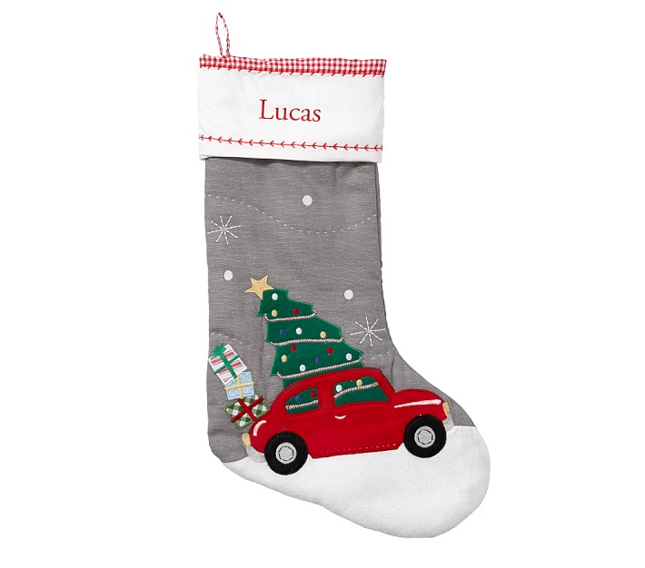 Christmas Car Gray Quilted Stocking