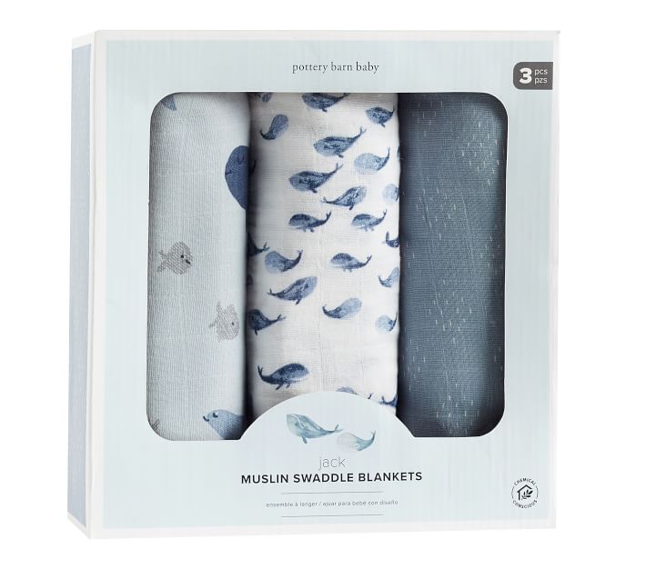 Pottery Barn authentic Kids Jack Nautical Organic Muslin Swaddle Set