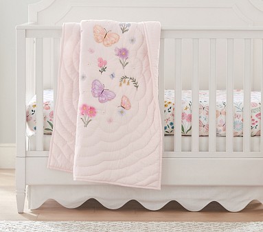 Wildflower Butterfly Toddler Quilt Pink 36 W x 50 L