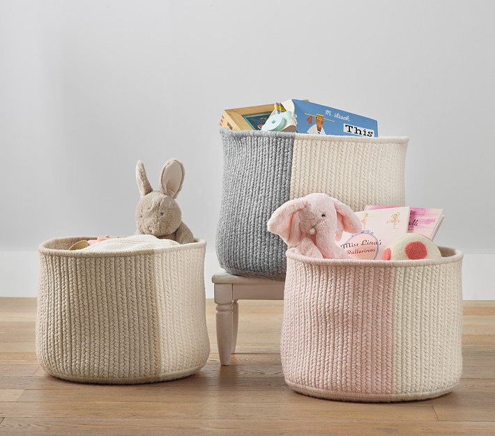 Two Toned Wool Blend Storage Basket