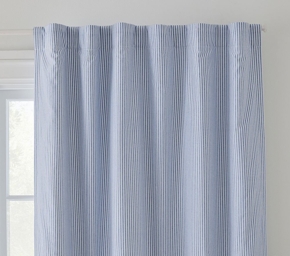 Oxford Stripe Blackout Curtain | Chambray Blue | 44"W x 96"L