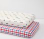 Trace Transportation and RedBlue Gingham Crib Fitted Sheets, Set of 2