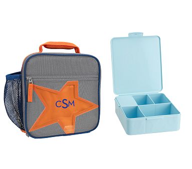 Mackenzie Blue Colourful Stars RPET Lunch Bundle: Classic Lunch, Aqua Square Bento