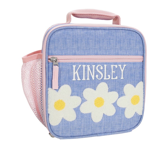 Mackenzie Blue Daisies Chenille Lunch Boxes