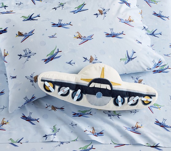 Pottery deals barn kids full queen duvet cover with two shams vintage airplanes blue