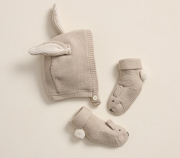 Bunny Knit Hat and Bootie Set