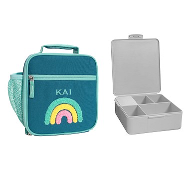 Mackenzie Turquoise Chenille Rainbows Lunch & Bento Bundle, Set of 2