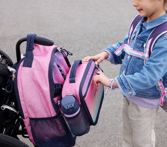 Pottery Barn Mackenzie Rainbow Ombre sold Sparkle Glitter Backpack Lunchbox