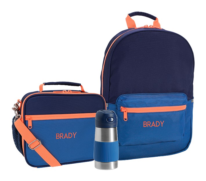 Astor Blue Navy Orange Cold Pack Backpack Bottle Bundle, Set Of 3