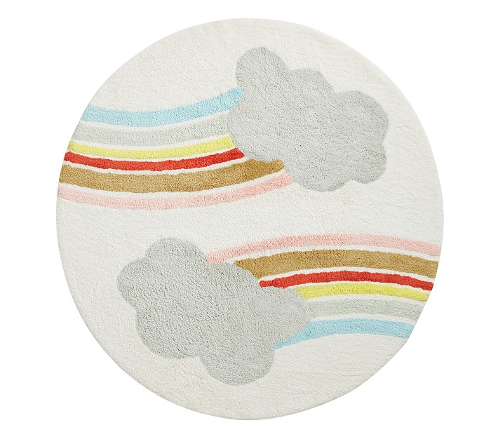 Machine Washable Modern Rainbow Round Rug