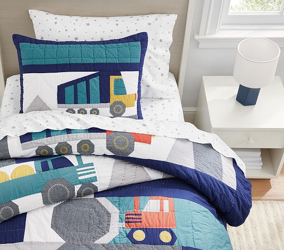 Pottery Barn Kids twin Quilt, construction trucks high quality