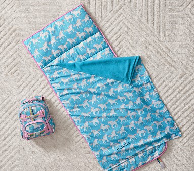 Mackenzie Aqua Unicorn Parade Backpack and Nap Mat Bundle Set of 2 Pottery Barn Kids