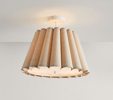 Natural Linen Fluted Semi Flush Mount