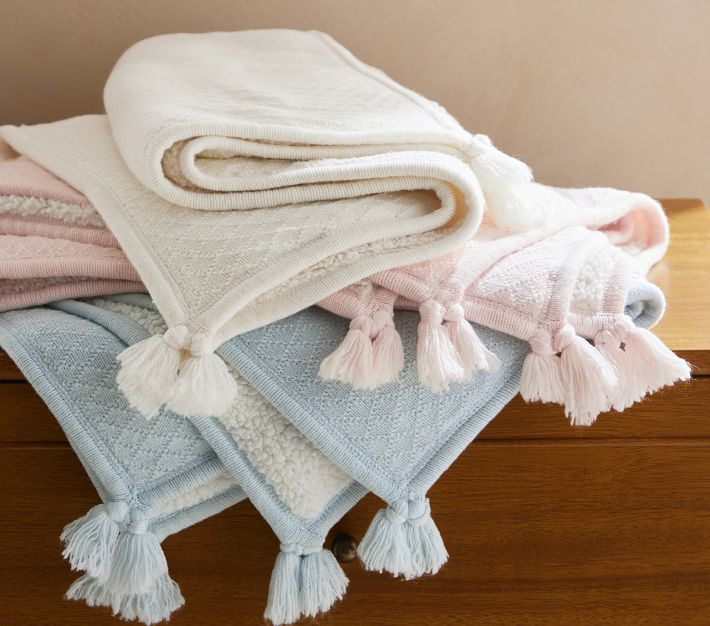 Luxe Cable Knit Sherpa Baby Blanket | Pottery Barn Kids