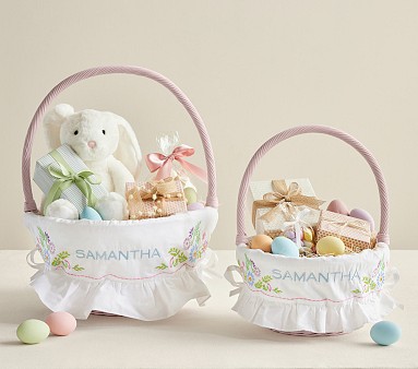 Embroidered Floral Easter Basket Liners