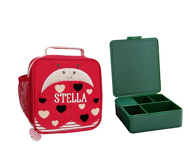 Mackenzie Red Ladybug RPET Lunch Bundle Classic Lunch, Green Square Bento