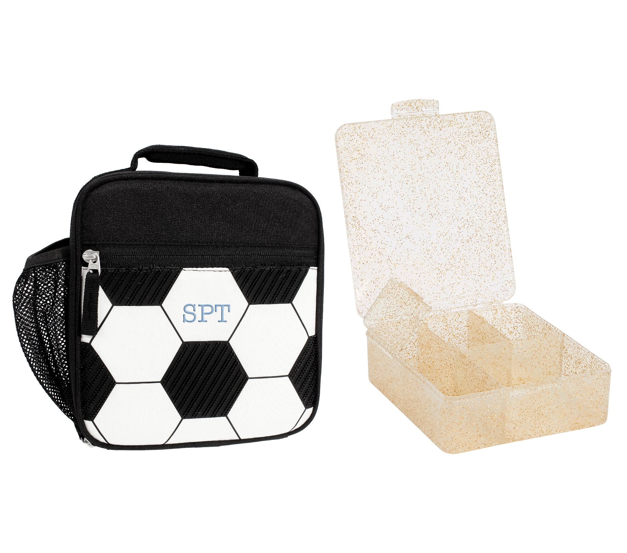 Mackenzie Soccer 3D RPET Lunch Bundle: Classic Lunch, Gold Glitter Bento