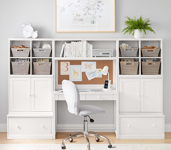 Cameron Desk Tech Hutch 2 Cubbies 2 Cabinets 2 Open Bases Simply White Ups