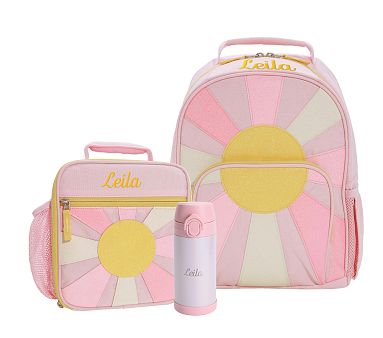 Mackenzie Glitter Sunburst Bundle, Small Backpack, Classic Recycled Lunch, 12oz Water