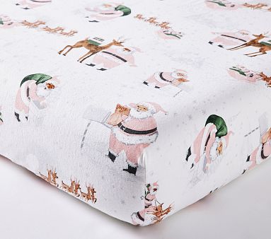 Blush Hertitage Santa Organic Crib Fitted Sheet