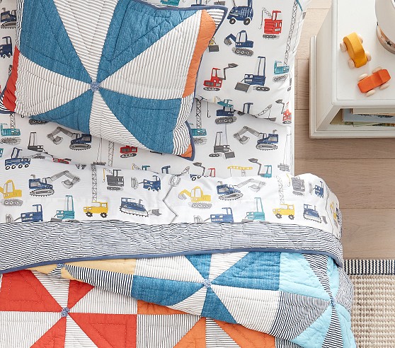 Pottery Barn Kids Jax Construction Sheet Set Standard Pillowcase Multi
