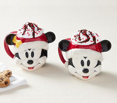 Disney Mickey & Minnie Mouse Shaped Santa Mugs, Set of 2