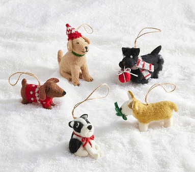 Felted Holiday Dogs Ornaments, Set of 5