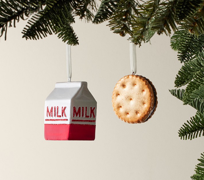 Shatterproof Mercury Milk and Cookies Ornaments, Set of 2