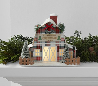 Classic Light-Up Mantel Village, Plaid Tree Farm