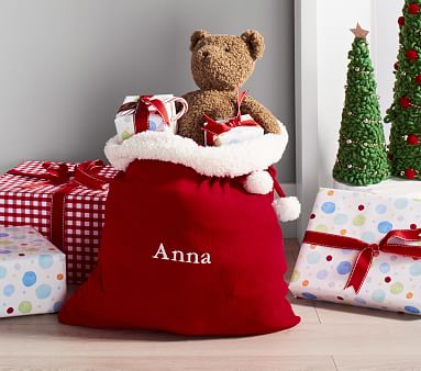 Red Fleece Santa Bag, Small