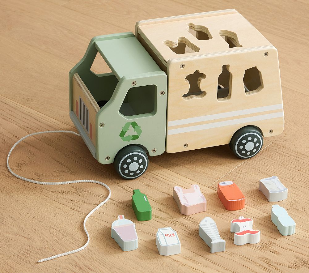 Wooden Recycling Truck Shape-Sorter Pull Toy