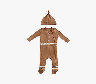 Organic Heirloom Gingerbread Nursery Pajama & Hat, 0-3 Months, Multi 