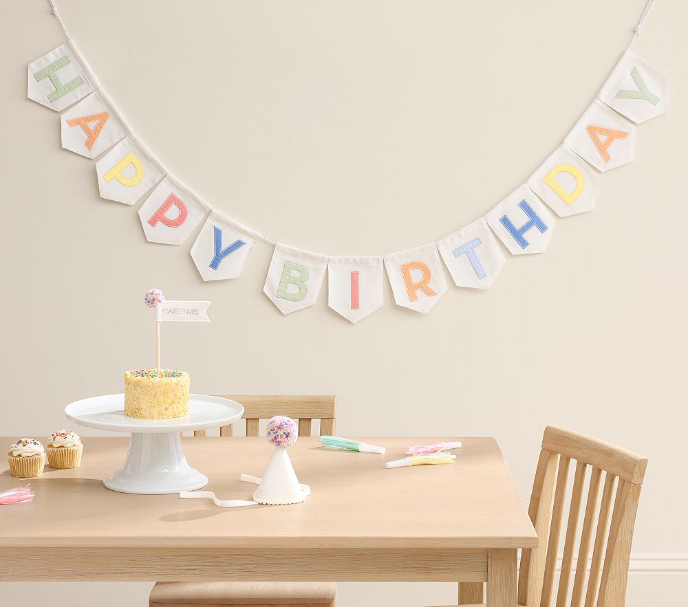 Birthday Banner, Party Hat and Cake Topper Set