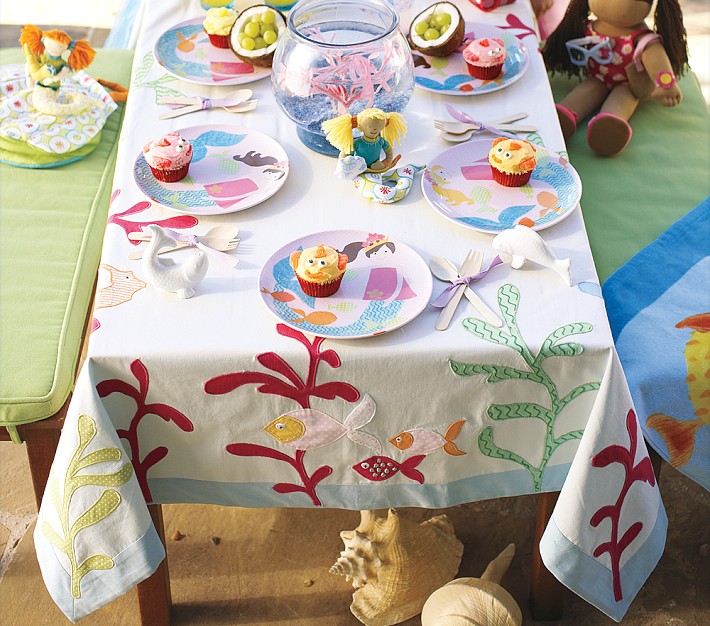 Mermaid Tablecloth, Blue Multi