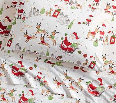 North Pole Percale Sheet Set, Twin, White Multi