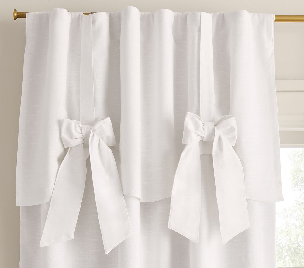 Open Box: Evelyn Linen-Blend Bow Valance Blackout Curtain, 44" x 108", Individual - White