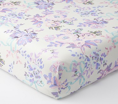 LoveShackFancy Lavender Damask Floral Organic Crib Fitted Sheet