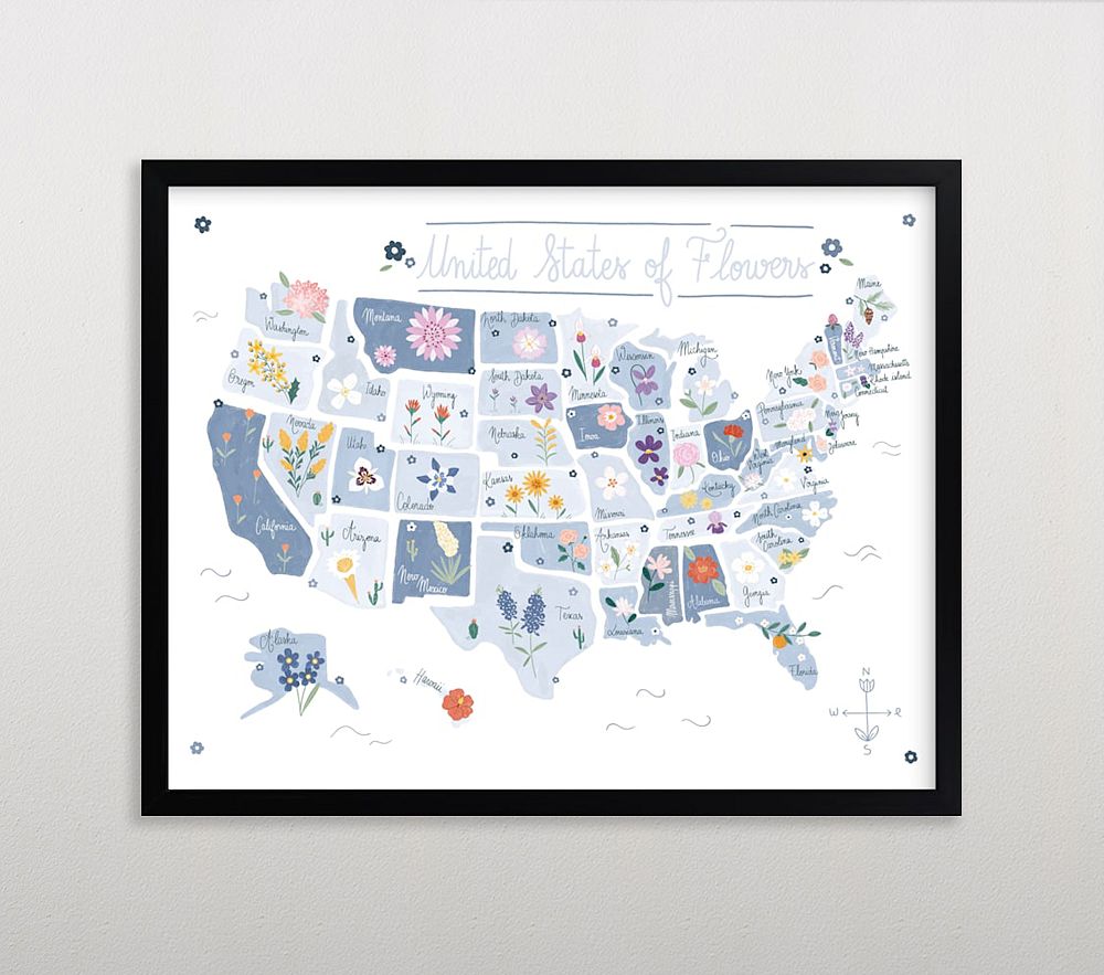 Minted&#174; United States Of Flowers Map Framed Art by Cl&#233;mence Coutelle-Rebut