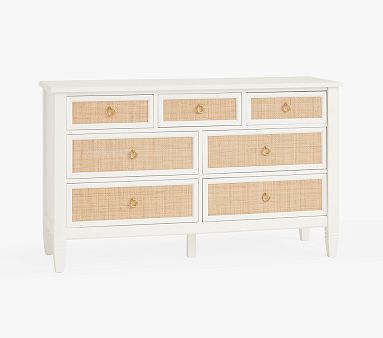 Ava Regency Caned Extra Wide Dresser, Simply White Natural Cane