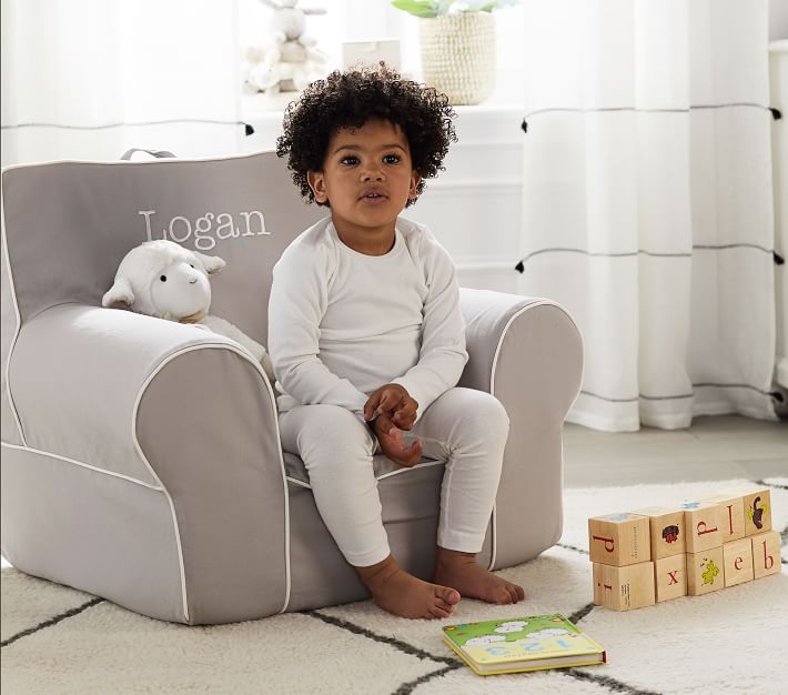 Anywhere Chair®, Gray with White Piping | Pottery Barn Kids