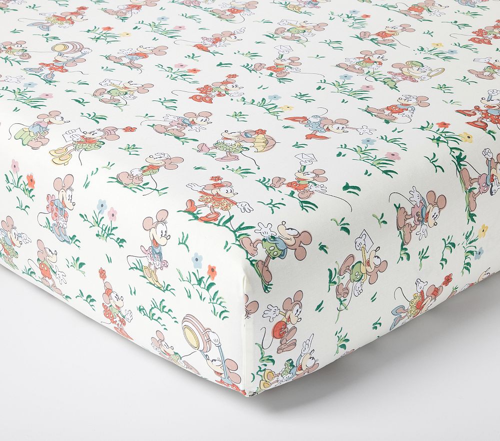 Disney Home x Sanderson Mickey Mouse and Minnie Mouse Garden Organic Crib Fitted Sheet